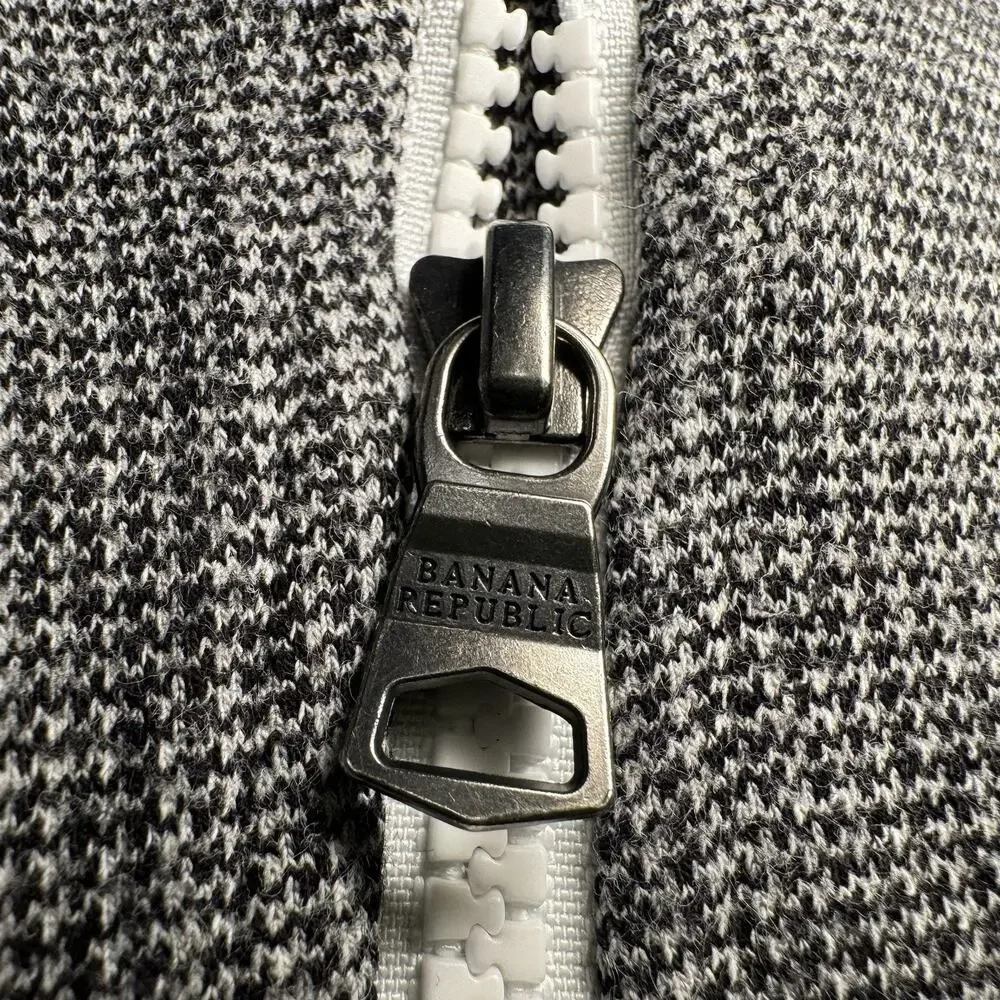 Banana Republic Jacket Mens XL Grey Navy Cotton Knit Full Zip Ribbed‎ Hem Cuffs